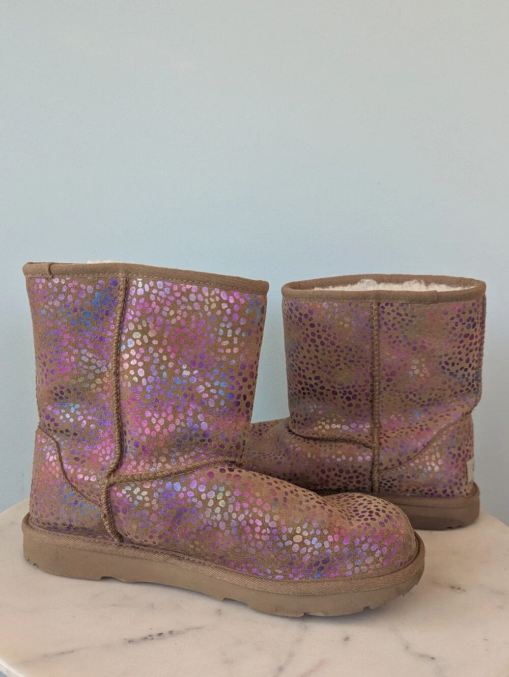 UGG Brown Suede Metallic Rainbow Dots Winter Boots